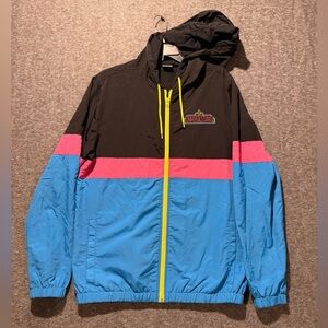 Universal Studios Windbreaker Jacket adult mens M colorful blue pink Retro zip